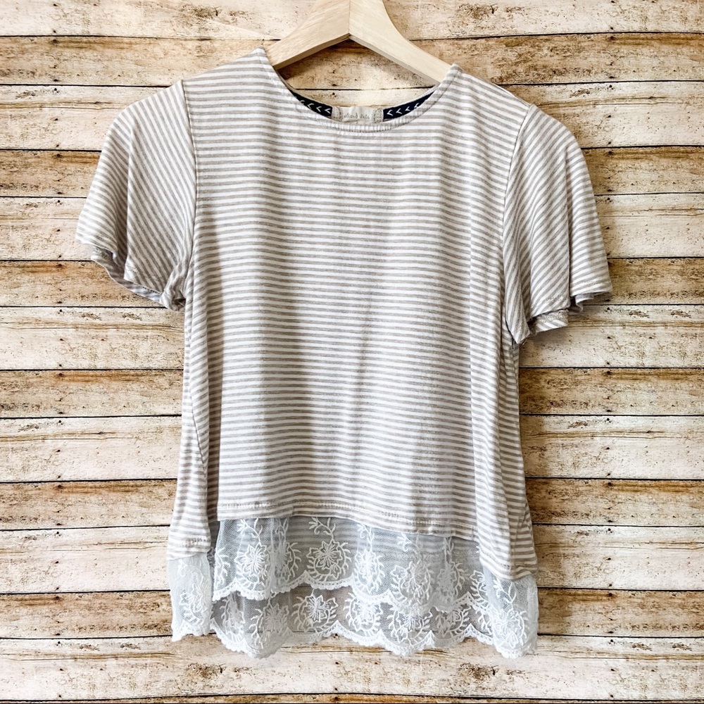 Altar’d State White Tan Striped Lace Top Small